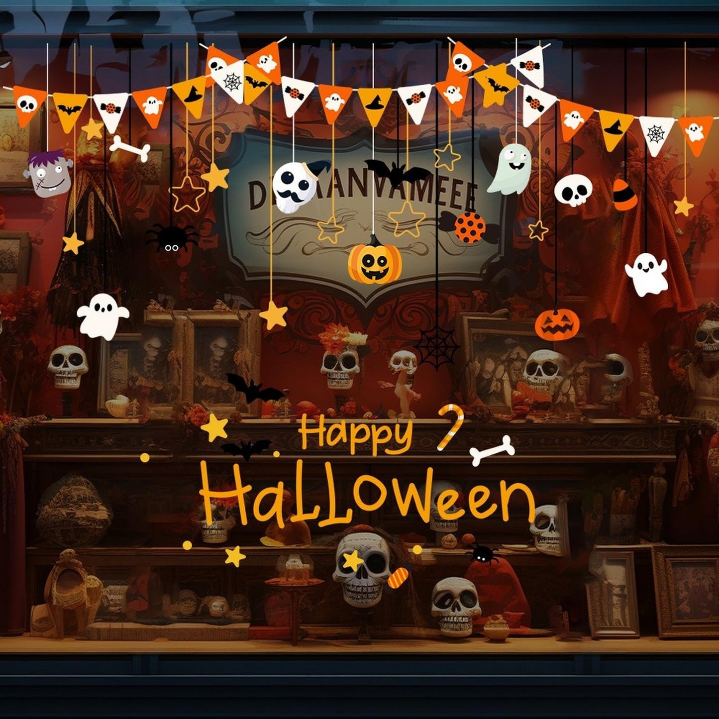 Halloween Window Clings for Glass Fall Static Cling Window Decals 1PCS Cute Ghost Pumpkin Candy Spider Autumn Reusable Window Stickers Home School Office Decorations