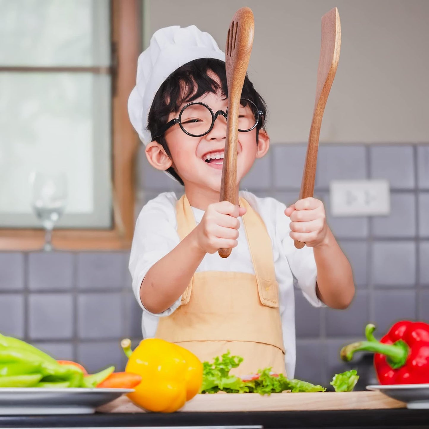 Acacia Wooden Spoons for Cooking: 5-Piece Kitchen & Cooking Utensils Set - Wooden Spatula, Slotted & Pasta Spoon - Essential Wooden Utensil Set