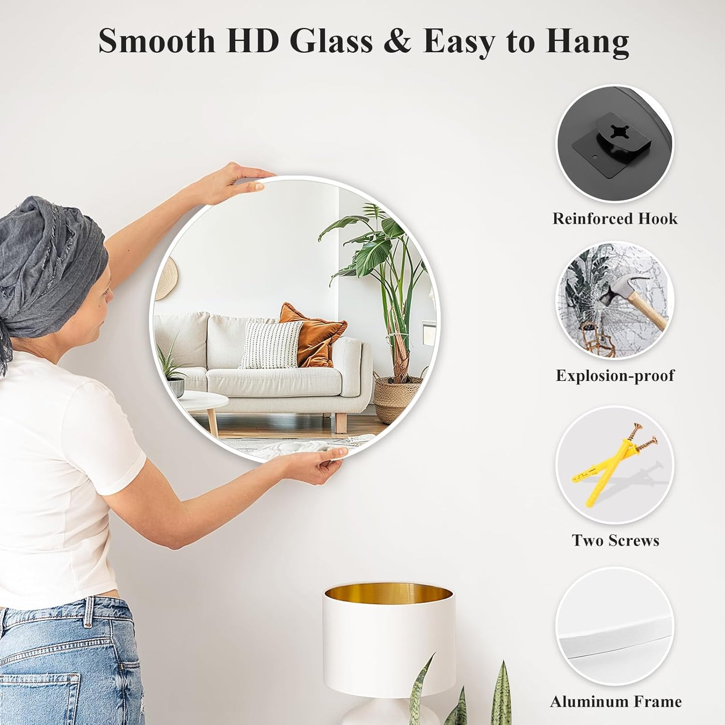 Fabuday White Round Mirror for Wall 20 inch - Circle Mirror for Bathroom, Entryway, Living Room, Hallway, Bedroom Decor, Small Matte Frame Mirrors