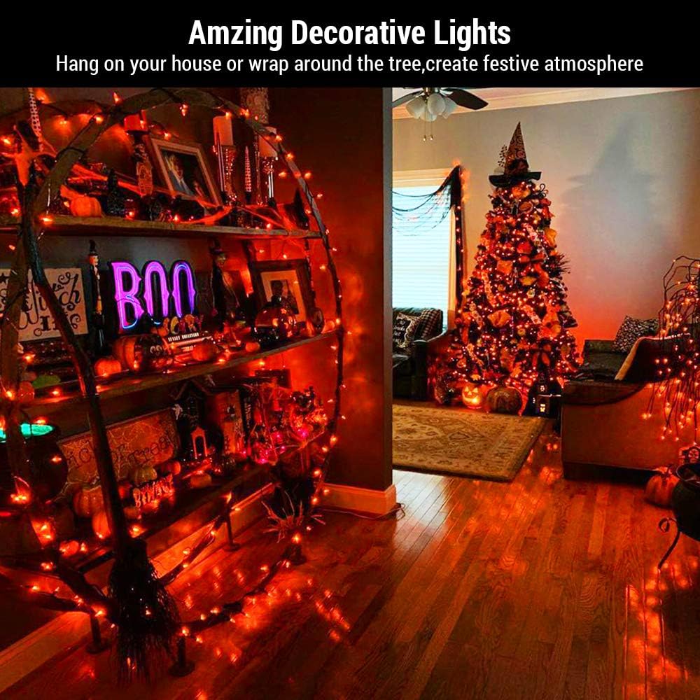 Brizled Orange Halloween Lights, 33ft 100 LED Halloween String Lights, 120V UL Certified Connectable Orange Light String Mini Tree Light Black Wire for Indoor & Outdoor Party Christmas Tree Decoration