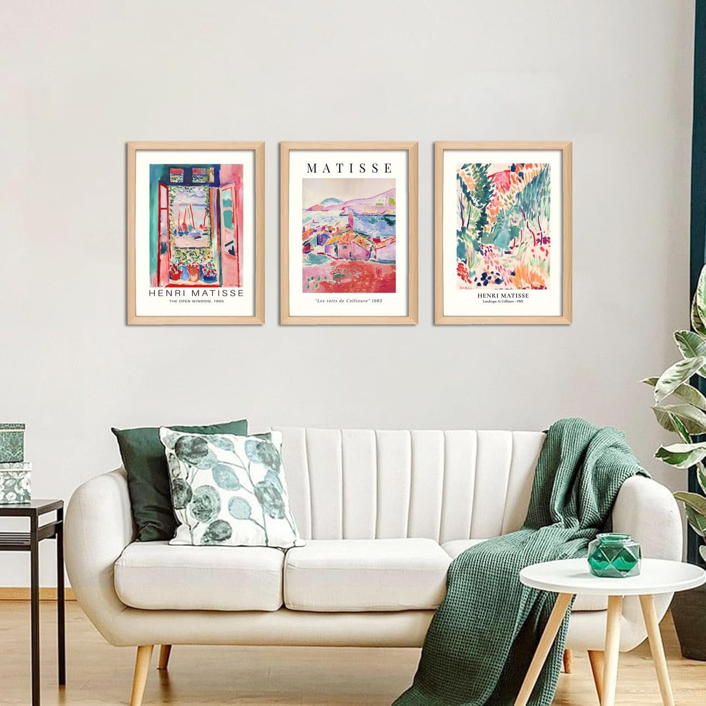 Wooden Framed Matisse Wall Art Set of 3 Abstract Henri Matisse Posters Vintage Flower Market Canvas Prints Open Window Painting Artwork Picture Aesthetic Room Decor for Bedroom Living Room 12x16in