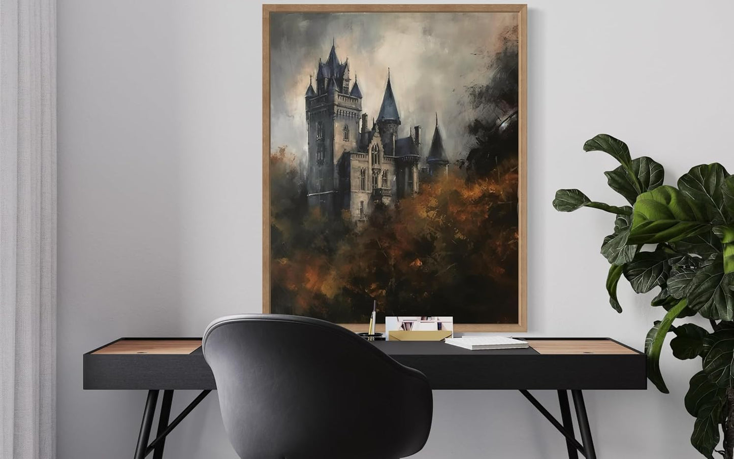 Old Castle Poster Art Print, Halloween Scary Vintage Wall Art Academia Spooky Painting Decoration for Horror Prints, Gothic Posters Bedroom Decor 89 (Old Castle, 16 x 20 inches, Wood Frame)