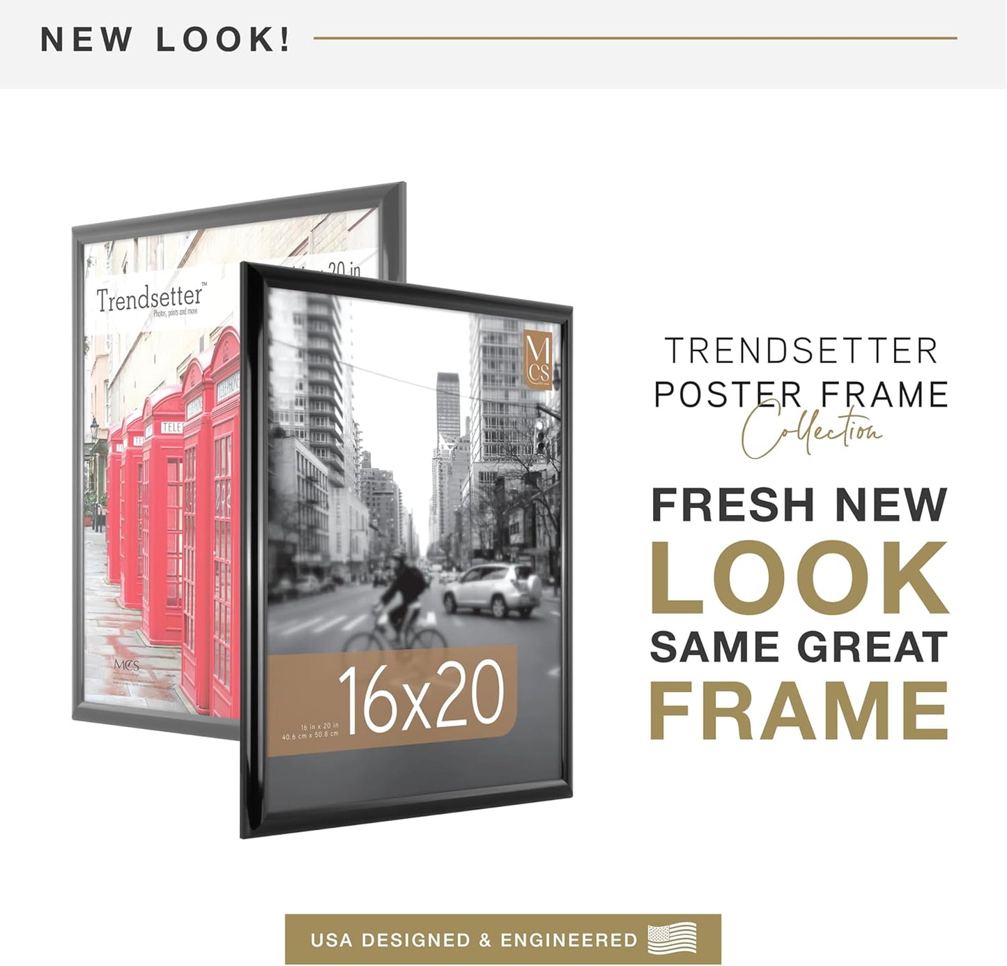 MCS Trendsetter 16x20 Poster Frame Black High-Gloss, Vertical & Horizontal Wall Hanging Large Picture Frame for Photos, Posters & Art Prints (2-Pack)