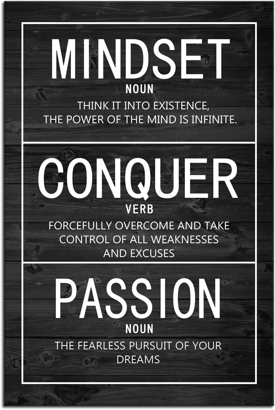 Motivational Poster Passion Mindset Conquer Inspirational Canvas Wall Art Paintings Motivation Artwork Living Room Office Prints Wall Decor Decoration Wooden Framed Ready to Hang [12''Wx 18''H]
