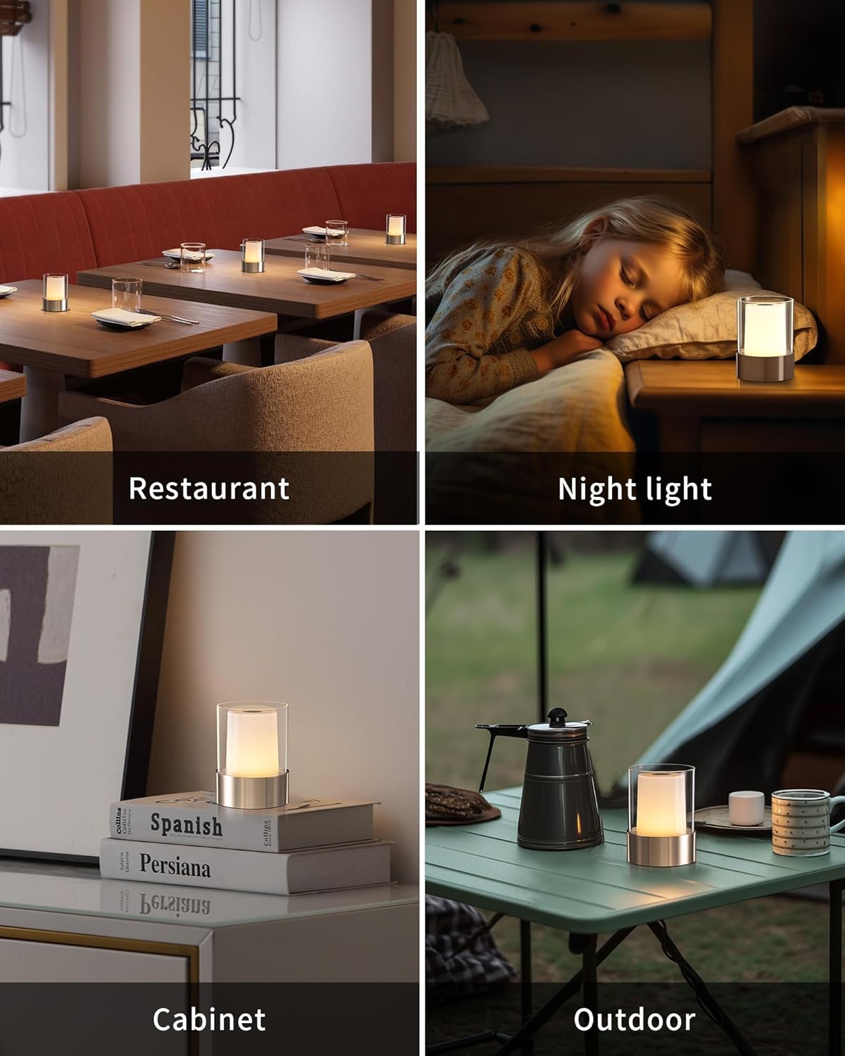 4" Mini Dining Table Light 2 Pack for Buffet Restaurant, Outdoor Waterproof Lamps for Bathroom Camping, Rechargeable Cordless Table Lamp for Bar, Touch Warm Night Light for Nursery Baby (Gold)