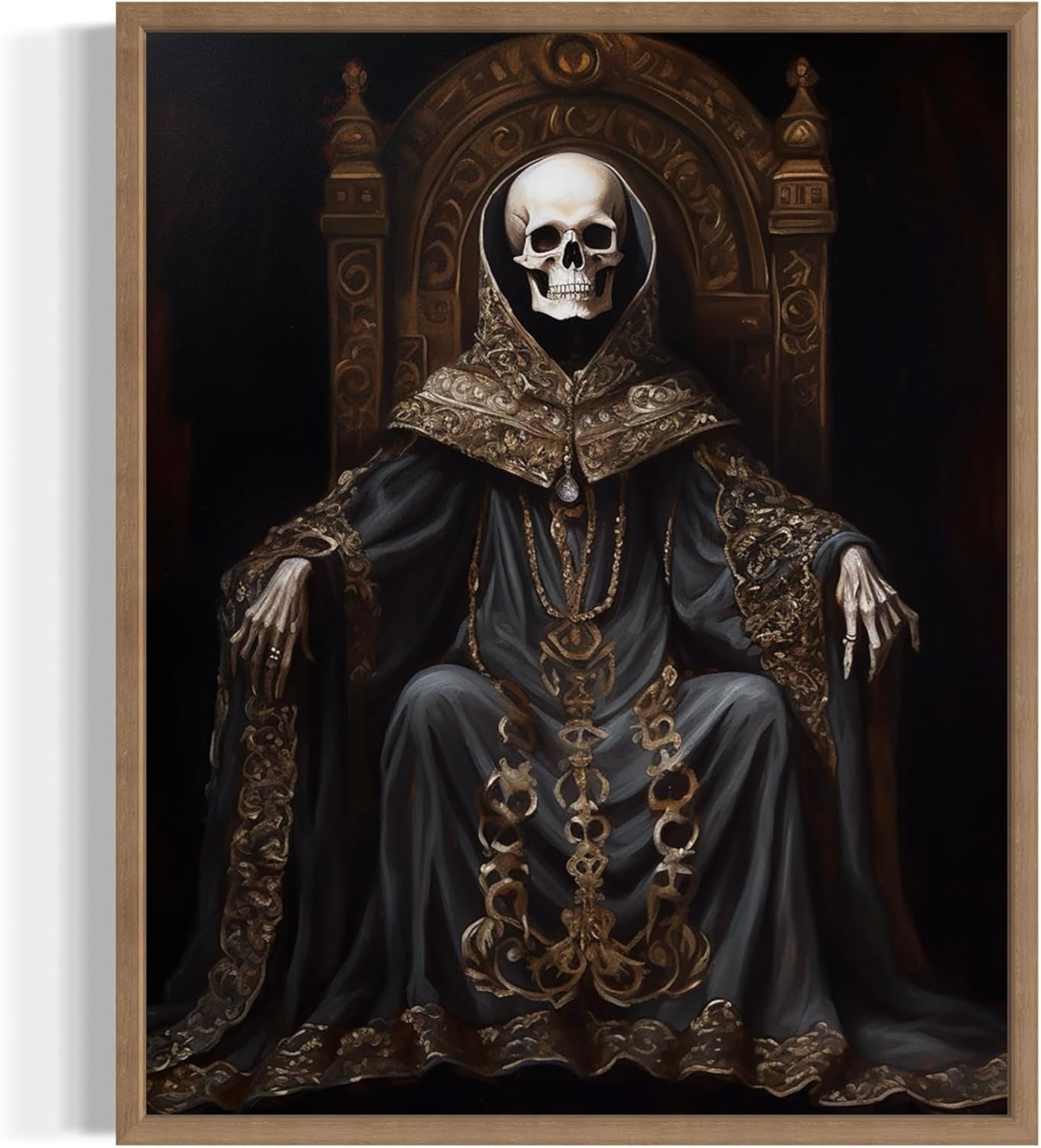 Skull King Poster Art Print, Halloween Scary Vintage Wall Art Academia Spooky Painting Decoration for Horror Prints, Gothic Posters Bedroom Decor 89 (Skull King 1, 8 x 10 inches, Wood Frame)