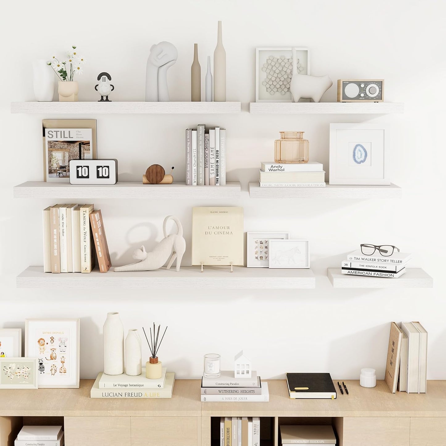 55 Inch Floating Shelves, 55"x9.25"x1.5" Inch Deep Floating Shelves for Wall, Wooden Shelves for Bathroom, Bedroom, Living Room, Cream White Oak