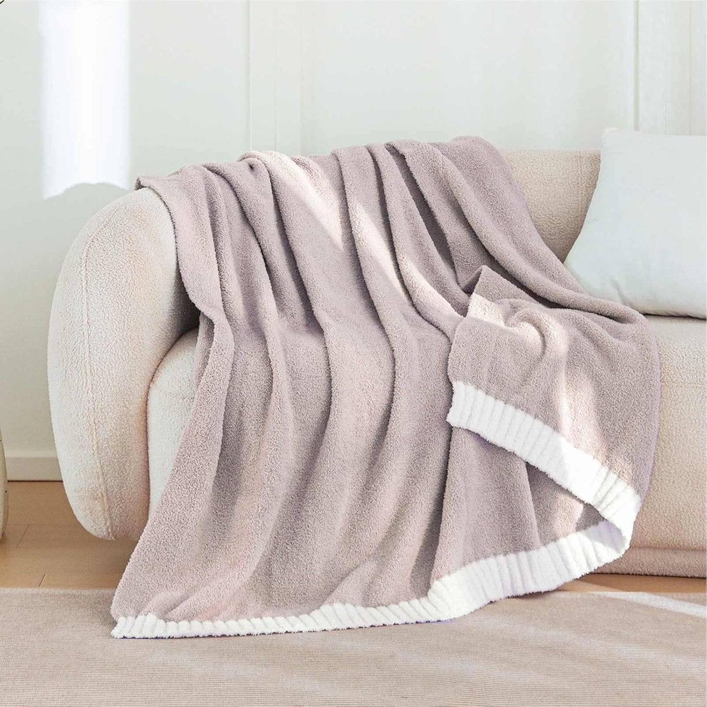 Soft Fuzzy Throw Blanket - Light Grey Cozy Warm Knit Fluffy Plush, Lightweight & Breathable, Throw for Bed, Chair, Sofa, Couch, Outdoor, 50"X60", Oeko-TEX Certified