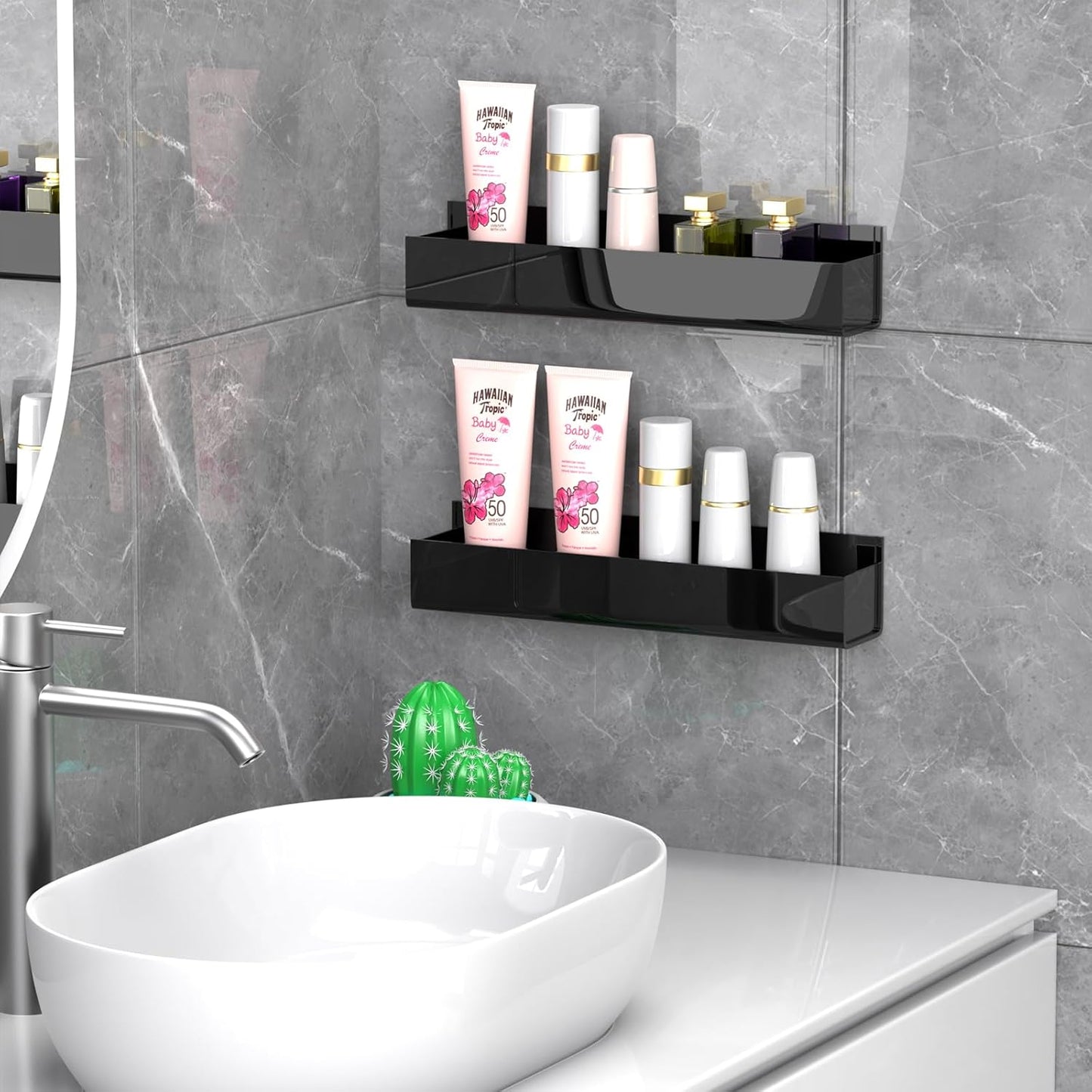 PMMASTO Adhesive Acrylic Spice Rack Organizer for Wall with Nano Double Sided Tape, Spice Shelf Organization for Kitchen Cabinet Door/Pantry Door, Wall Mount Seasoning Rack (Black-2 Pack)