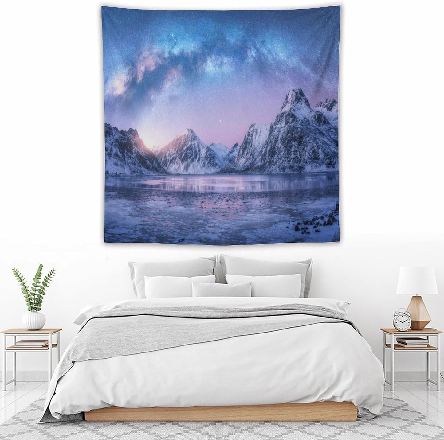 HZOHNAGO Mountain Tapestry Aurora Snow Mountain Sunset Pattern Printed Wall Tapestry Wall Hanging for Bedroom Living Room Dorm 60" W x 60" H