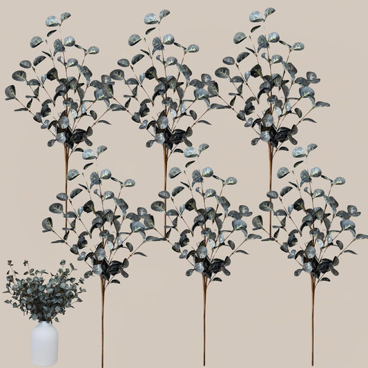 RyddeligHome 6 Branches Artificial Long Eucalpytus Stems for Tall Vase, Eucalyptus Centerpieces for Tables, 23" Dusty Green Faux Stems for Vase, Realistic Greenery Branches Fillers for Home Décor