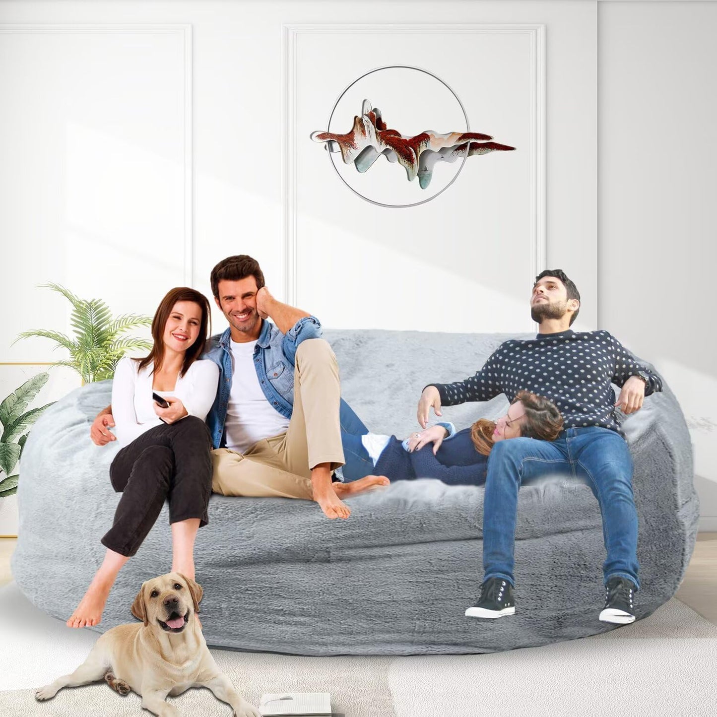 Bean Bag Chair for Adults 7FT,Soft Removable Cover for Teens/Girls Bedroom,Fluffy Giant Round Floor Beanbag Lounger Chairs (No Filler,Light Gray)