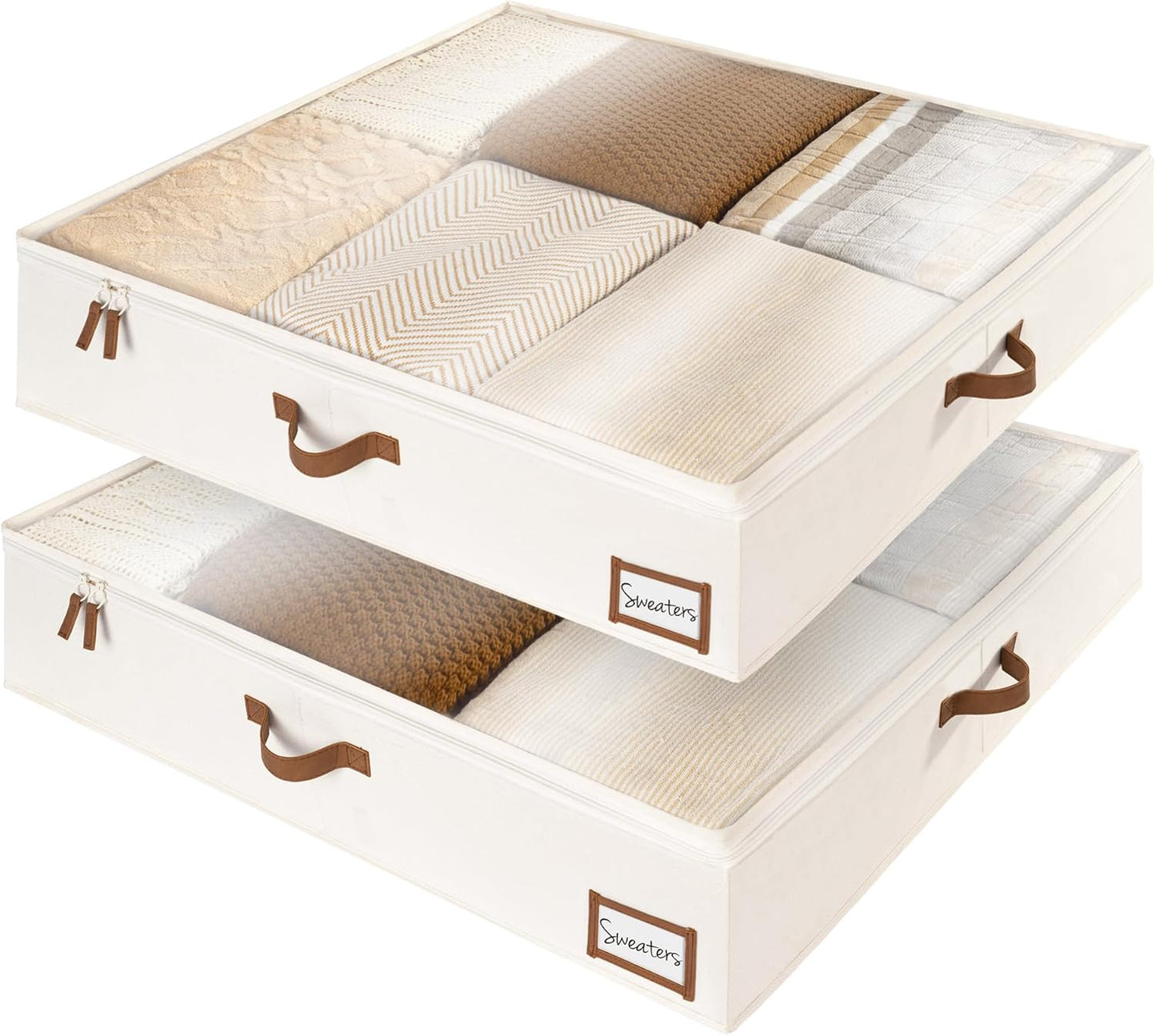 StorageWorks Underbed Storage Box, Under Bed Clothes Organizer With Sturdy Structure and Ultra Thick Fabric, Beige, 33" L x 31" W x 6 ¾ "H, 2 pack