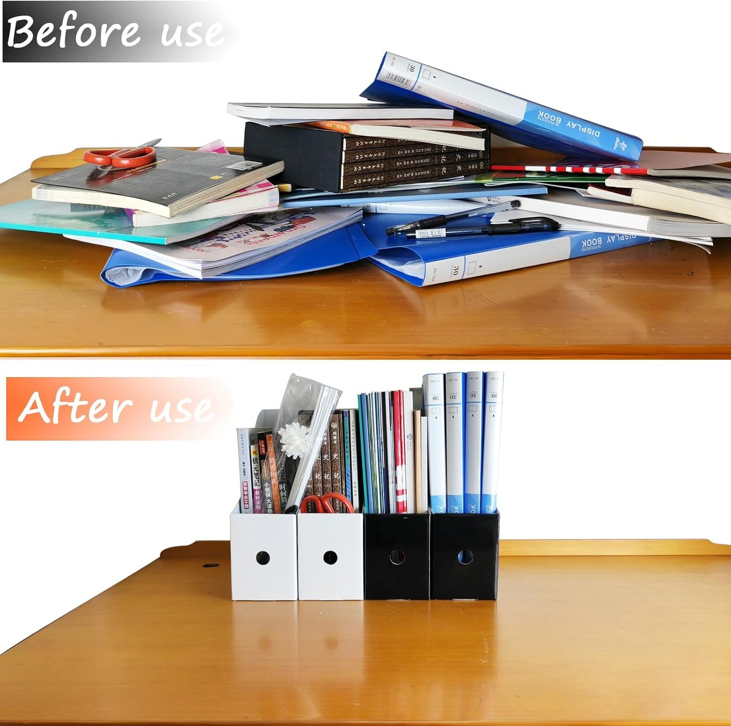 24 Pack Cardboard Magazine Holder, Magazine File Holder for Home, Office, Desk, 10.6'' H×10.2'' L ×3.5''W Magazine Storage Box (12 Pack White and 12 Pack Black)