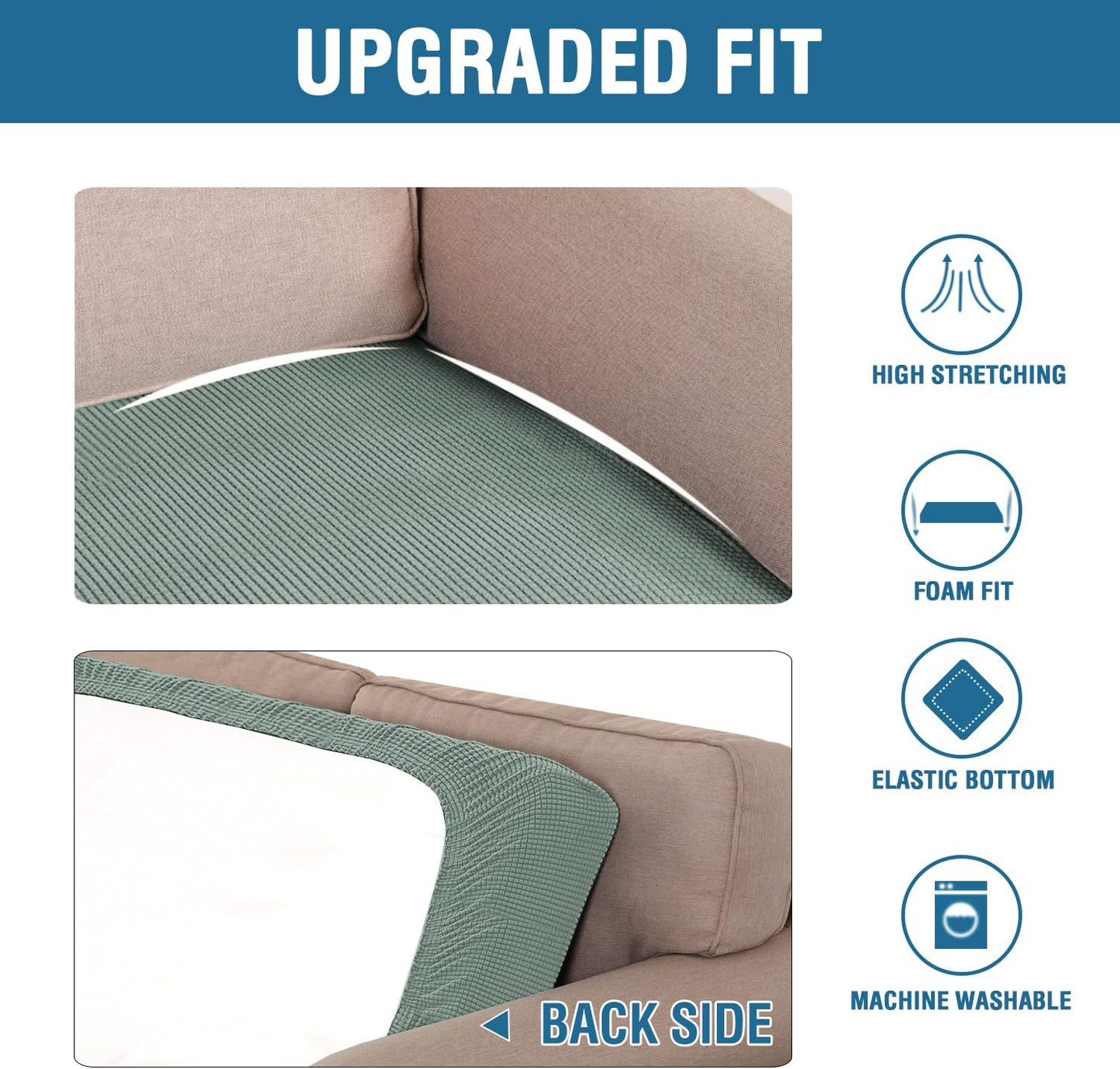 H.VERSAILTEX Super Stretch Individual Seat Cushion Covers Sofa Covers Couch Cushion Covers Slipcover Sets Thick Jacquard Textured Twill Fabric (1 Piece Sofa Cushion Cover, Sage)