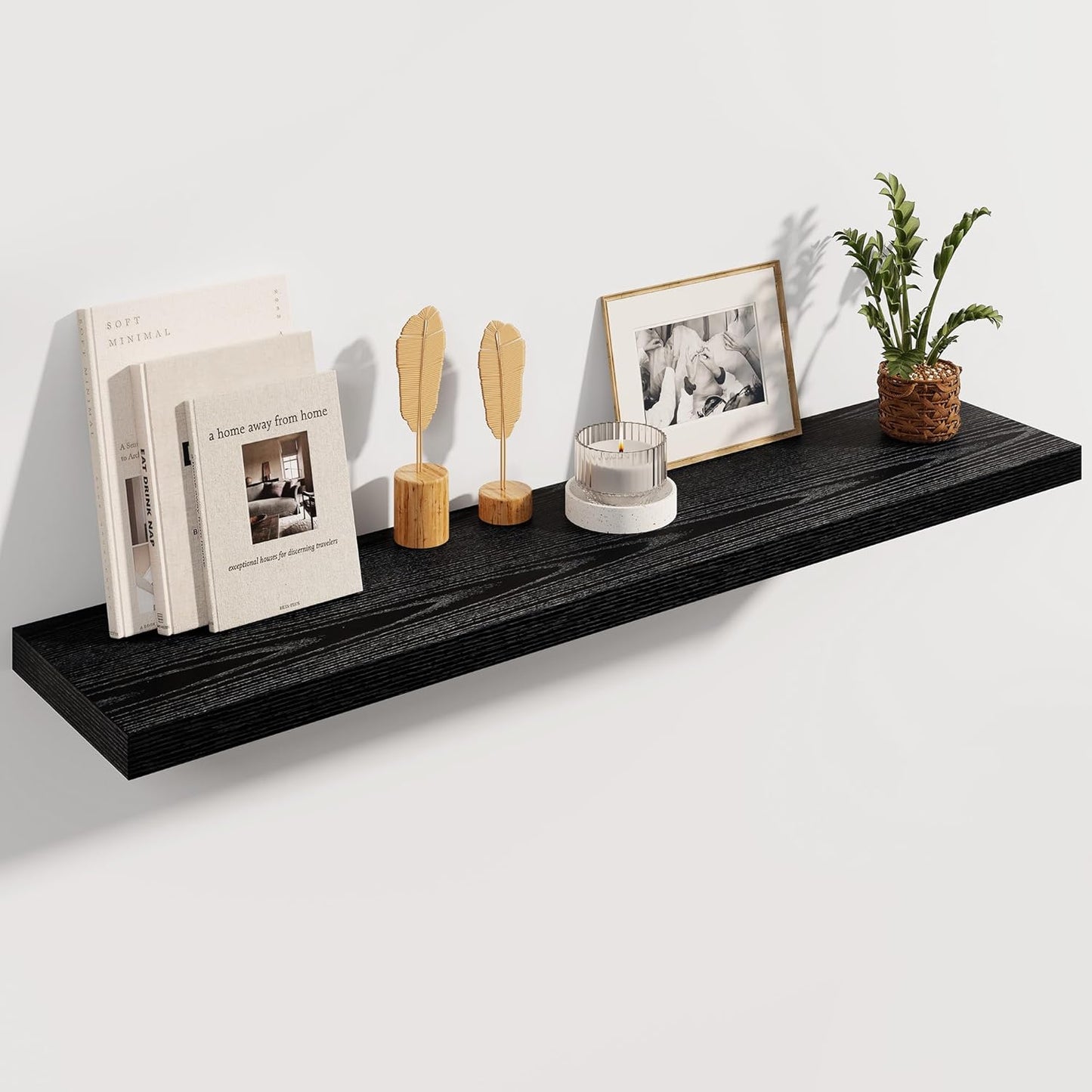 Black Floating Shelves 48 Inch Long, 8 Deep Floating Shelves for Wall, Rustic 48" Long Fireplace Mantel, Large 48 x 8 Wall Shelves for Bedroom, Living Room, Bathroom, Black Deep Shelves Set of 1