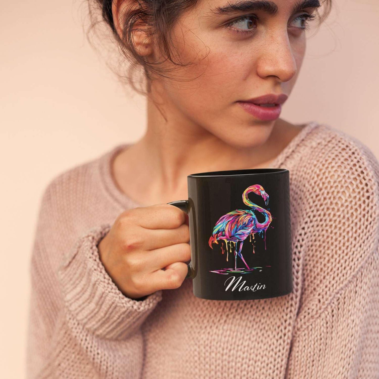Beautiful Flamingo Animal Mug, Customized Name Flamingo Coffee Cup, Personalized Flamingo Lover Black Mug, Gift For Girlfriend, Colorful Animal Cup, Custom Flamingo Ceramic Cup 11oz 15oz