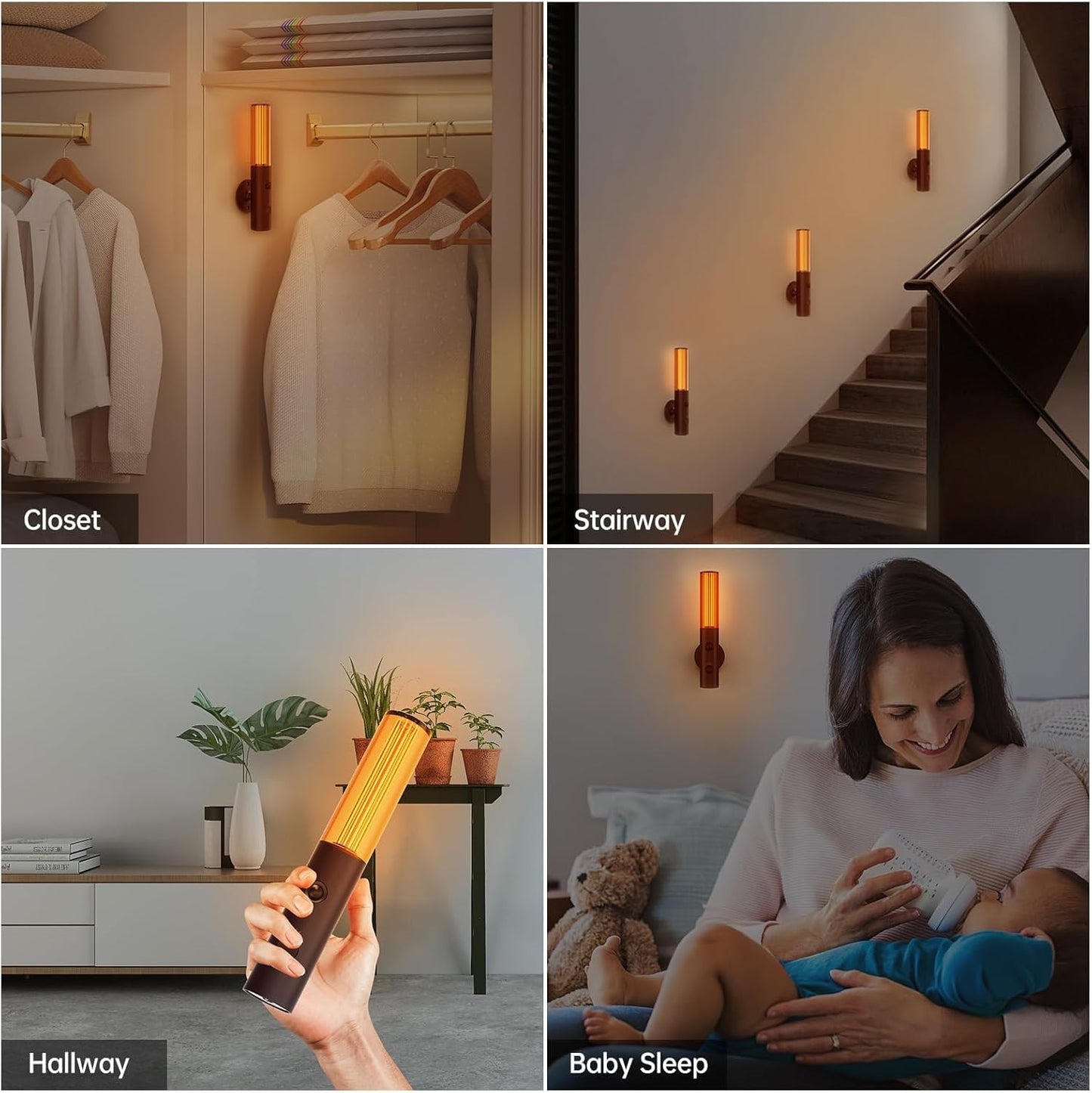 Koopala Motion Sensor LED Night Lights, Rechargeable Battery Operated Indoor Smart Motion Detector Nightlights with 3 Modes&3 Brightness, Auto Body Sensor Wall Lamps for Closet Stairway Cabinet
