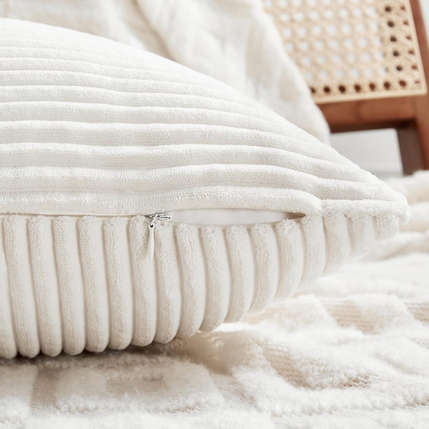 Fancy Homi 2 Packs Cream White Decorative Throw Pillow Covers 16x16 Inch for Living Room Couch Bed Sofa, Rustic Farmhouse Boho Home Decor, Soft Corss Patchwork Corduroy Textured Cushion Case 40x40 cm