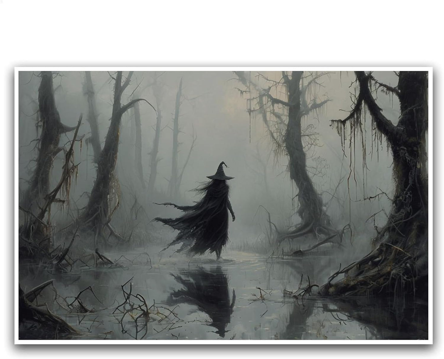 JFHCQJPK Vintage rustic swamp witch poster dark moody wall art gothic horror season halloween print for home decor retro dark moody painting16x24in Frameless
