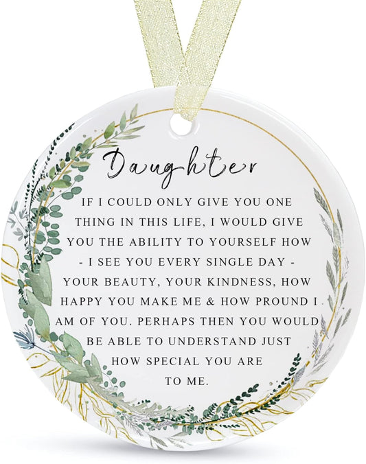 Daughter Ornaments 2025 Daughter Christmas Ornament Xmas Forever Ornament Best Ever Gift Double-Sided Printing Ceramic with Gift Box&Ribbon (2.9"