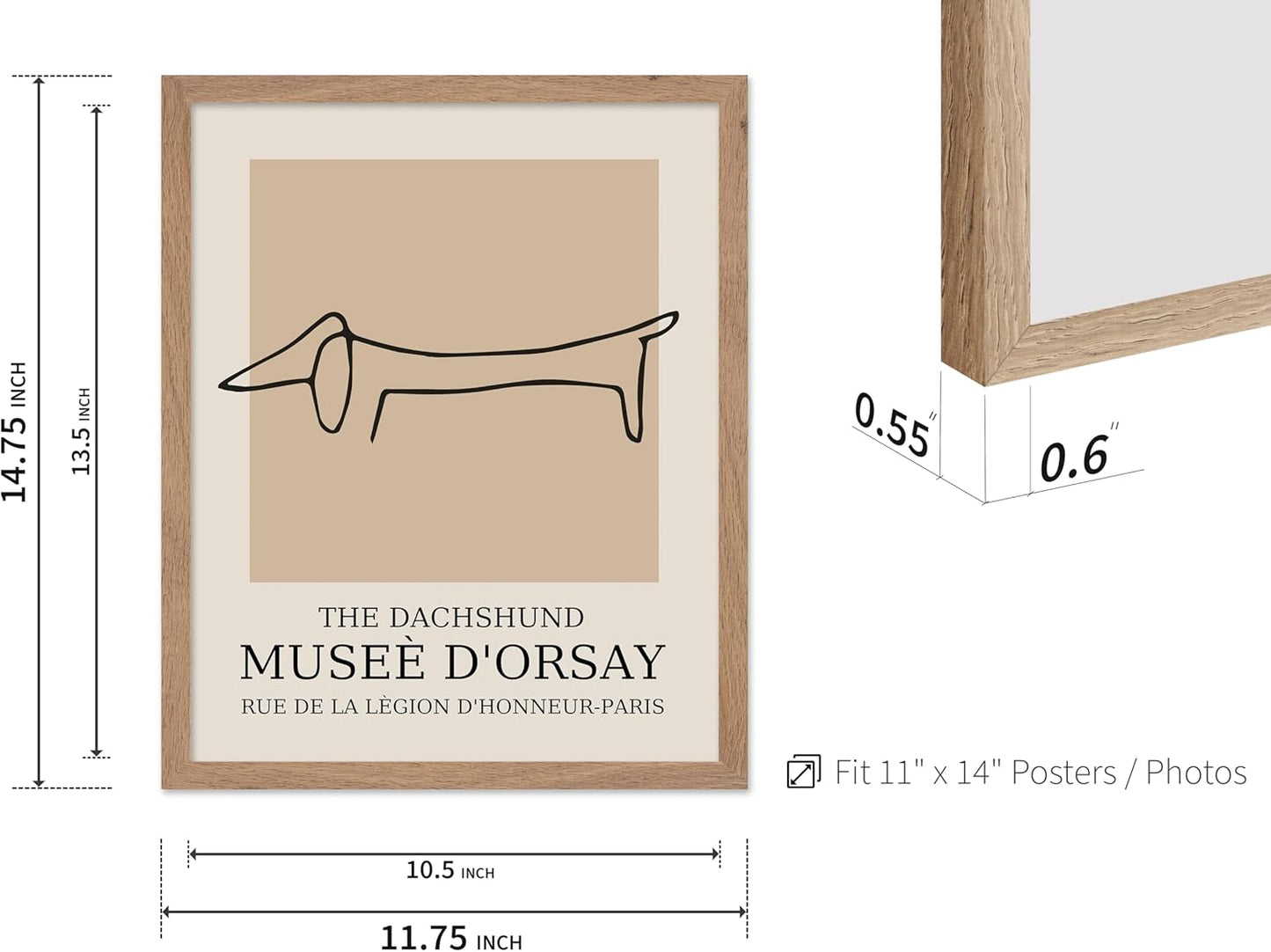 Poster Master Vintage Poster - Retro Minimalist Print - Gift for Artist, Housewarming - Dachshund Dog, Line Drawing, Abstract - Wall Decor for Living Room, Bedroom, 11x14 Beige Framed
