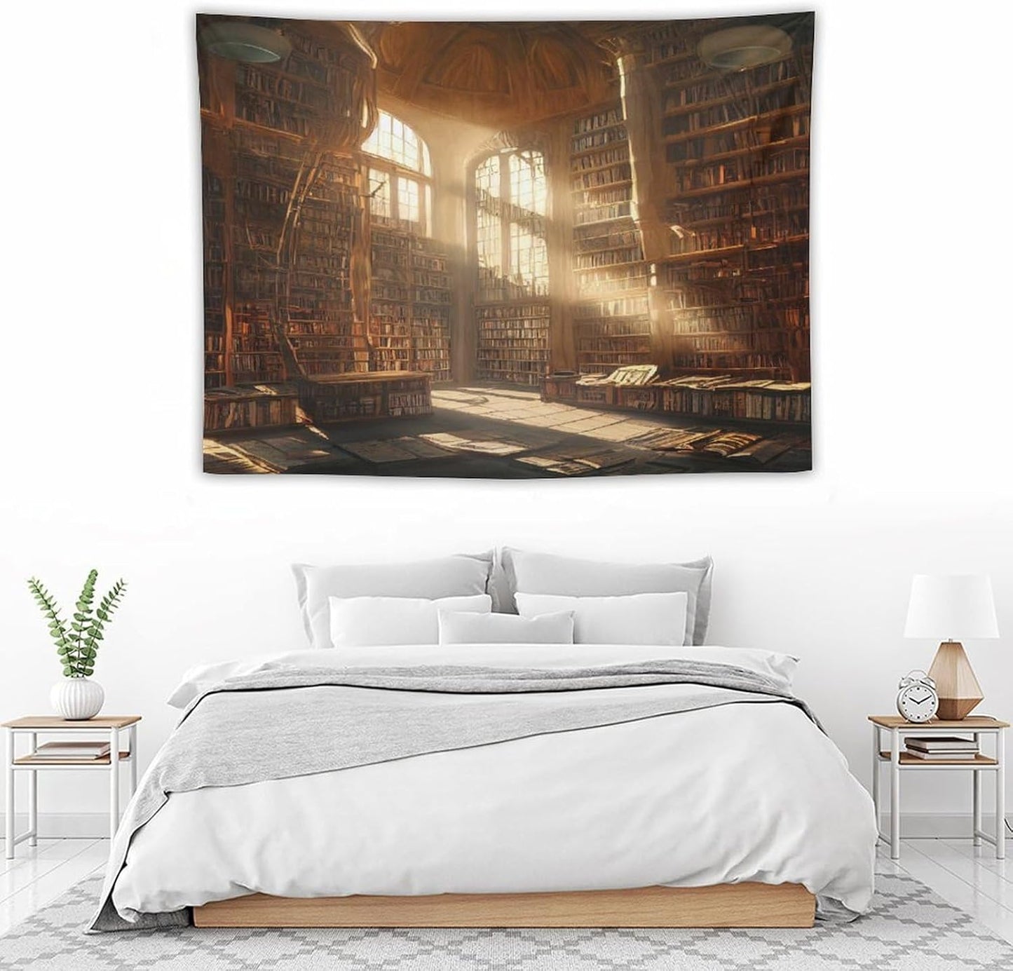 Kurtect Retro Bookshelf Tapestry,Medieval Mid Century Library Building Pattern Print Tapestries for Party Beach Picnic Blankets Tablecloths Living Room Wall Deocr, 30x40 in
