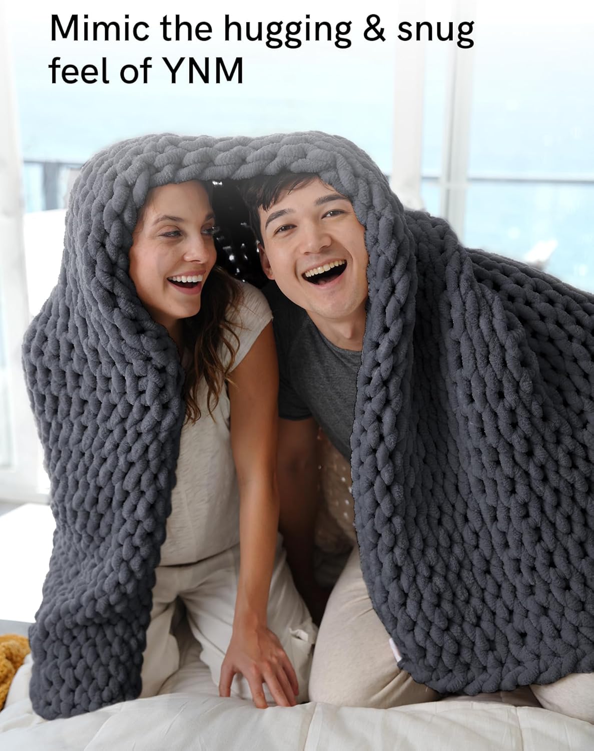 YnM Chunky Throw Blanket, Medium-Weight, Hand Knitted with Chenille Yarn, Skin Friendly, Ventilated and Breathable, Machine Washable, Home Décor Piece for Couch, Sofa and Bed (Lava Grey, 50x60 Inch)