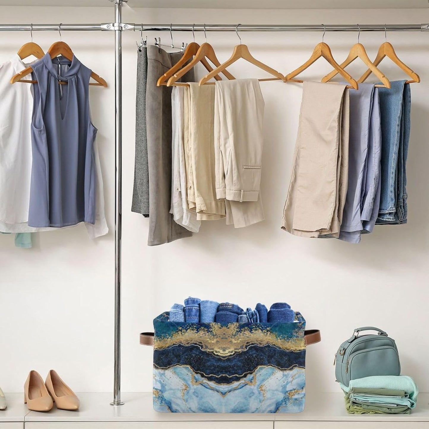 susiyo Foldable Storage Bins Storage Cubes Bin Baskets for Shelves with Handles Decorative Fabric Storage Baskets for Organizing Shelves Closet Nursery Home Toy,Blue Marble