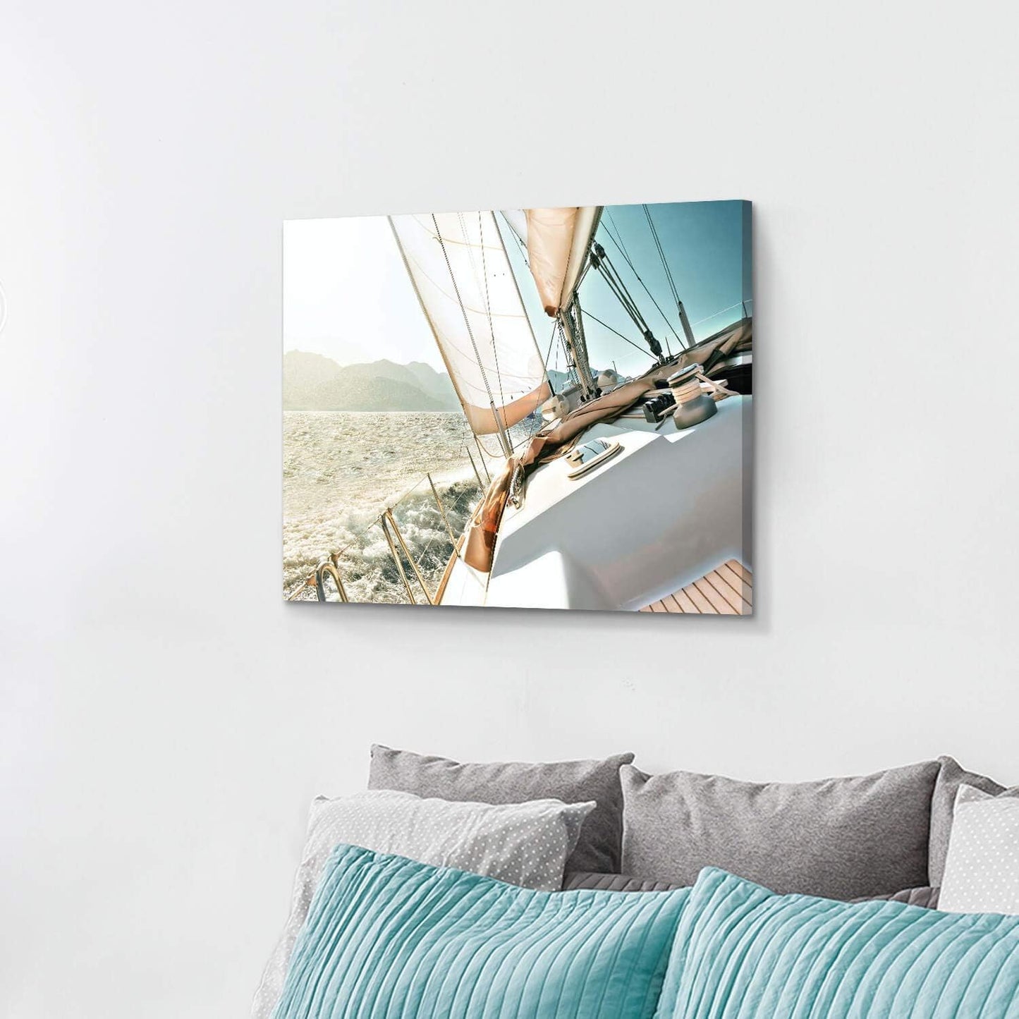 ARTISTIC PATH Sailboats Pictures Seascape Arts Paintings: Nautical & Sea Artwork Printed on Wrapped Canvas for Bathroom (24" W x 18" H, Multi-Sized)