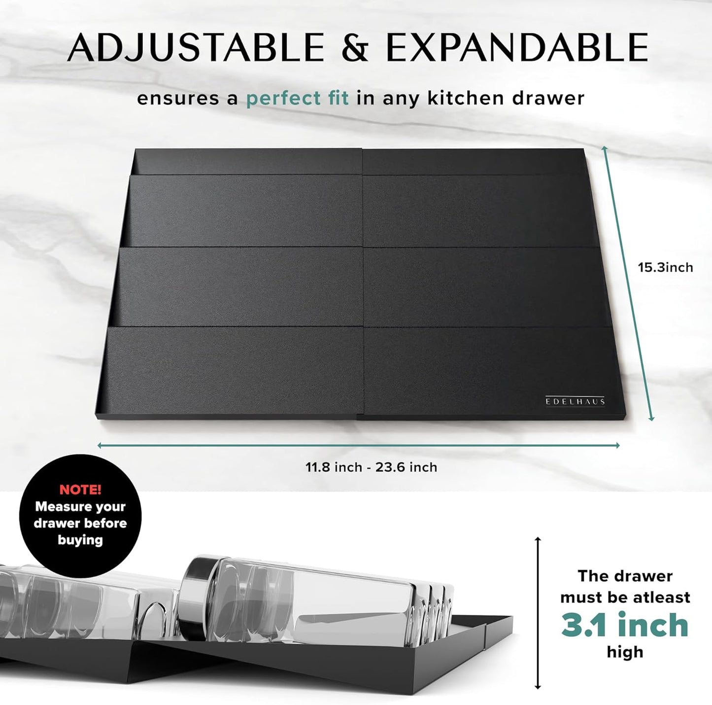 Spice Drawer Organizer - Expandable Spice Rack for Drawer, Black Seasoning Organizer for Drawer Spice Organizer, Spice Organization Seasoning rack insert for Cabinet (Jars Not Included)