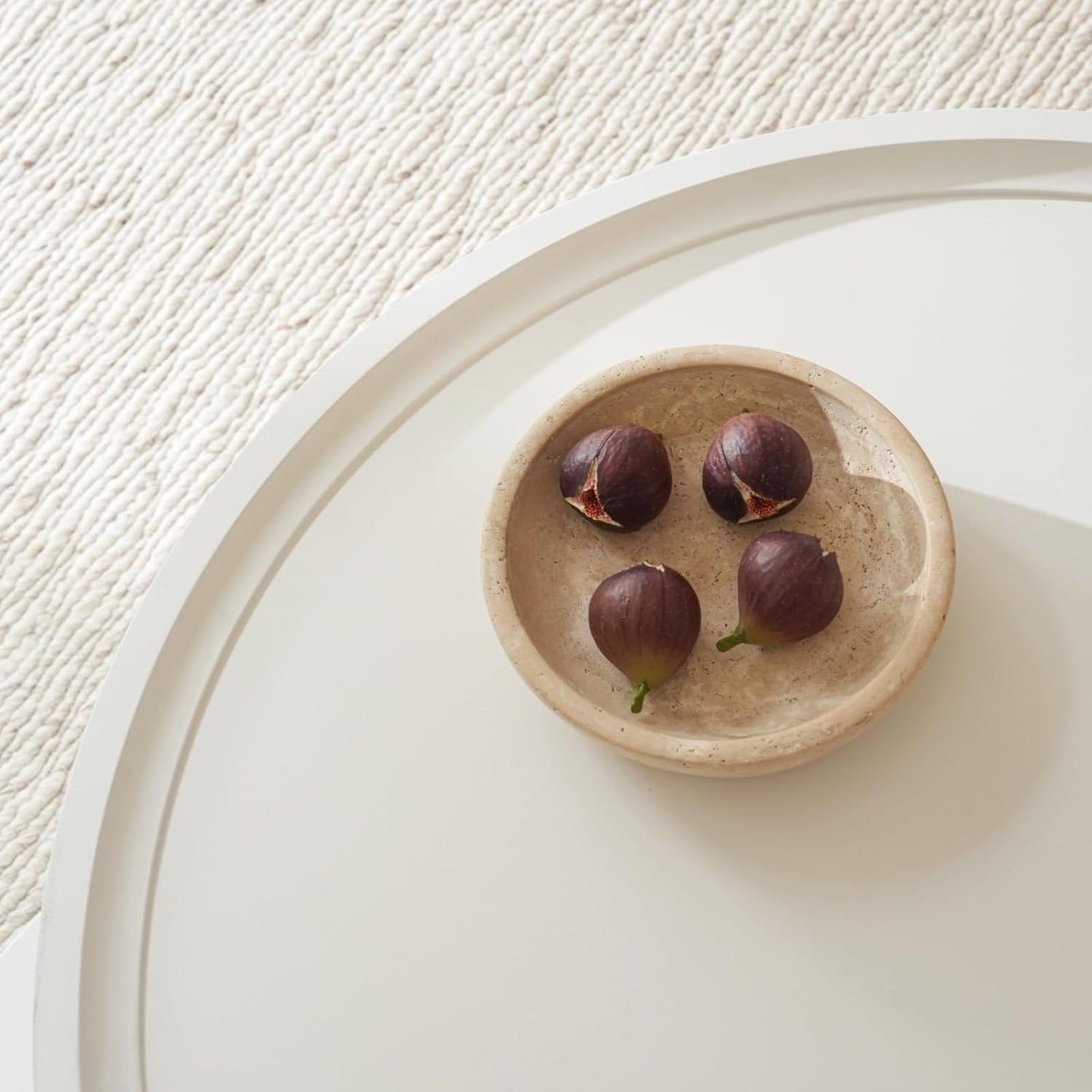 Round Nesting Coffee Table Set of 2,31.5" Large & 18" Small Low Tables with Wood Look Top,Space-Saving Side Tables for Living Room,Bedroom,Office,Minimalist Center Table Set (White, L+S)