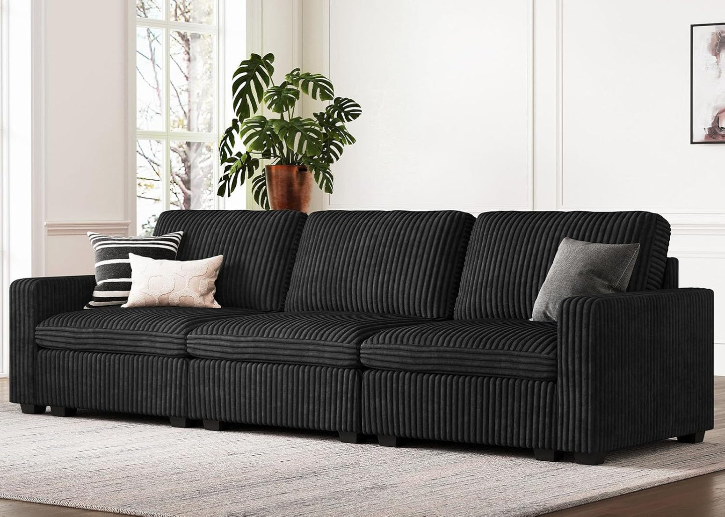 Belffin Modular Sectional Sofa with Storage Ottoman, Oversized Cloud Couch Sectional with Extra Deep Seat, Comfy 3 Seater Sectional Couches for Living Room, Plush Corduroy Black