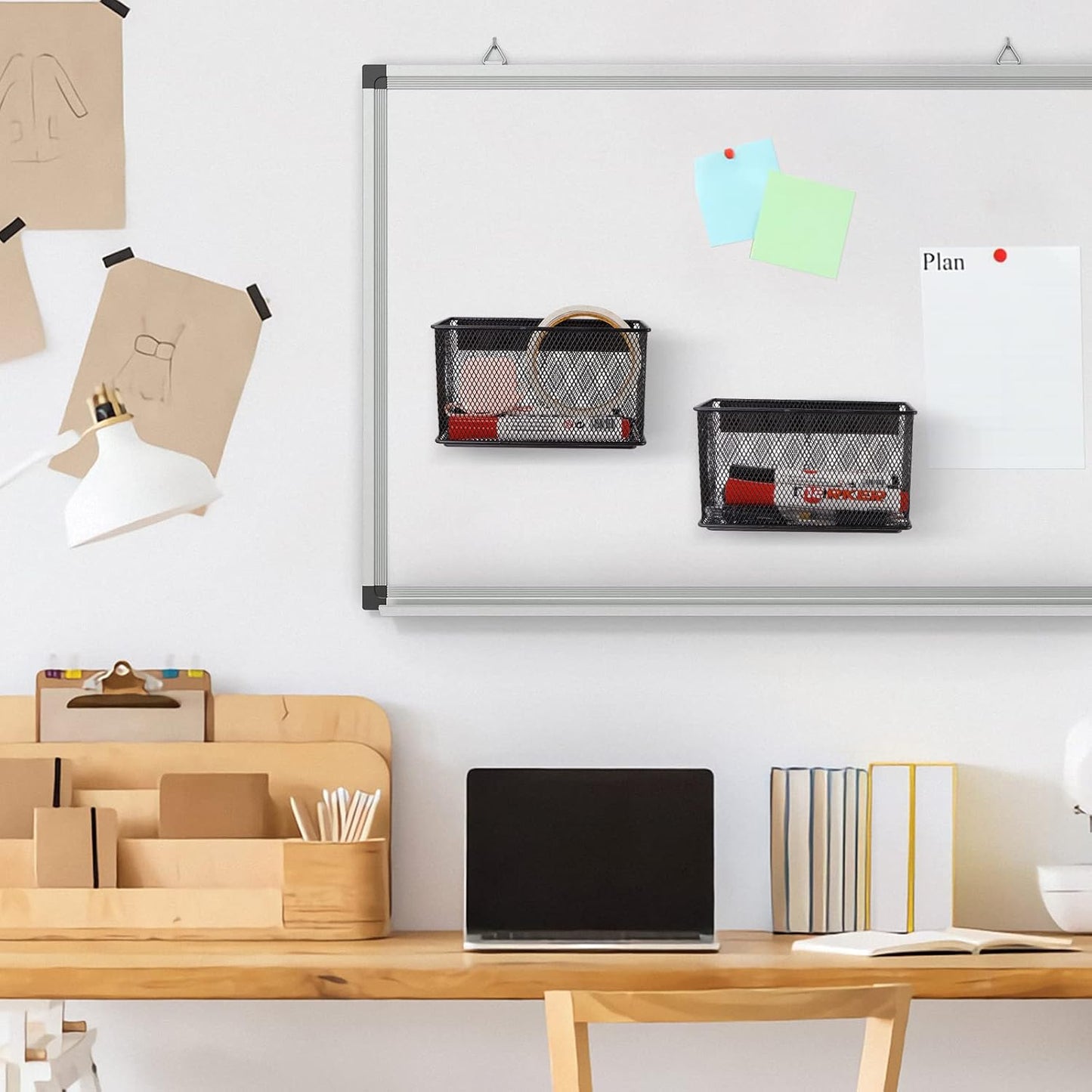 Magnetic Storage for Locker Baskets Organizer Black Magnetic Basket with 5 Strong Magnets, Magnetic Locker Organizer Holder for Whiteboard Office, 6.29'' × 2.28'' × 3.54''