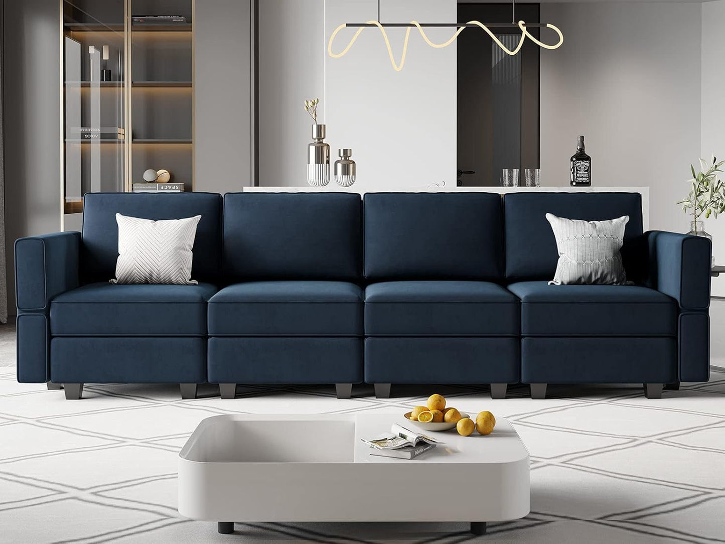 Belffin Modular Sofa Couch with Storage Seats Sectional Sofa Velvet Sofas for Living Room Blue