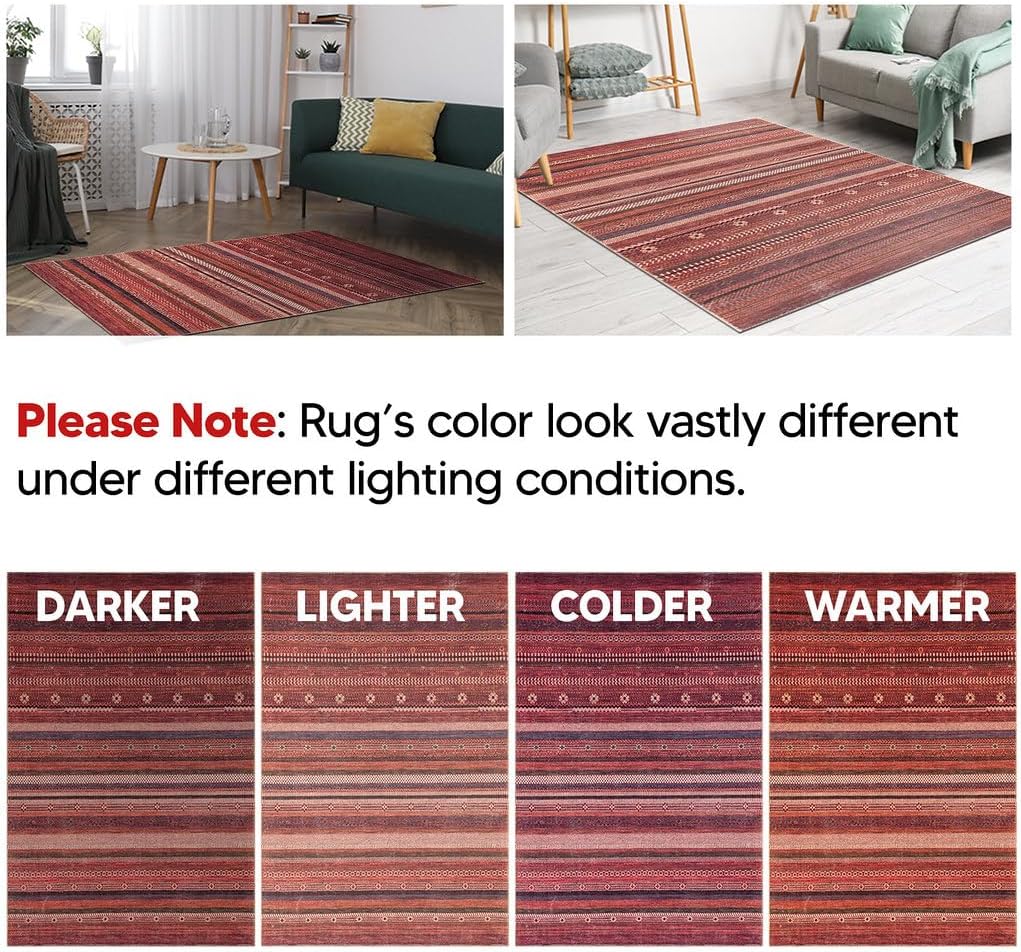 Keen Home Design 8x10 Rug - Machine Washable Area Rug with Non-Slip Backing, Ideal for Living Room, Dining Room, Bedroom - Vintage, Easy Clean, Durable, Low Pile Rug - (8' x 10')