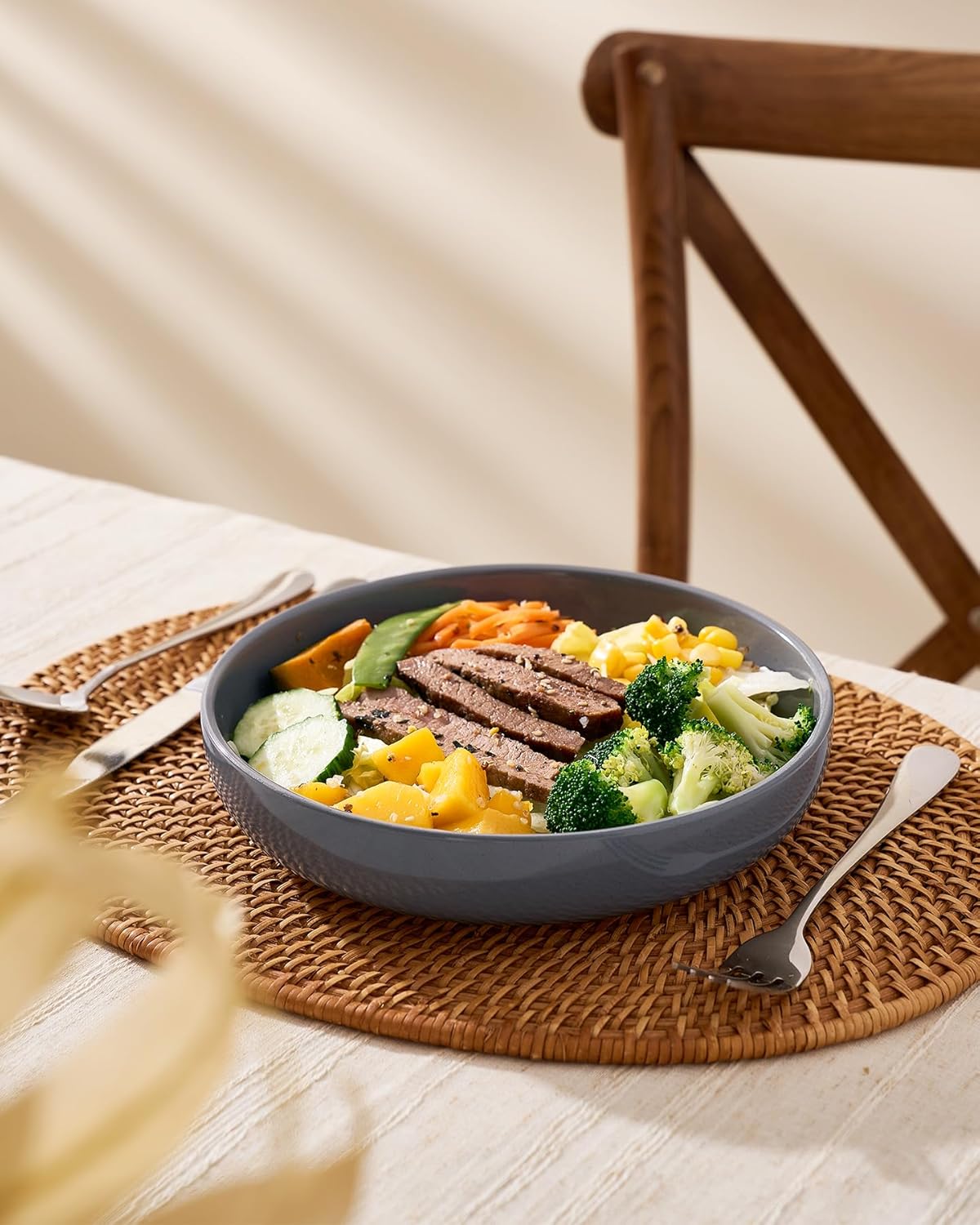 famiware Milkyway 33 oz Bowl Set, Pasta Bowls Set of 4, Salad Bowls Perfect for Your Friend for Housewarming, Thanksgiving, Christmas, Dark Gray