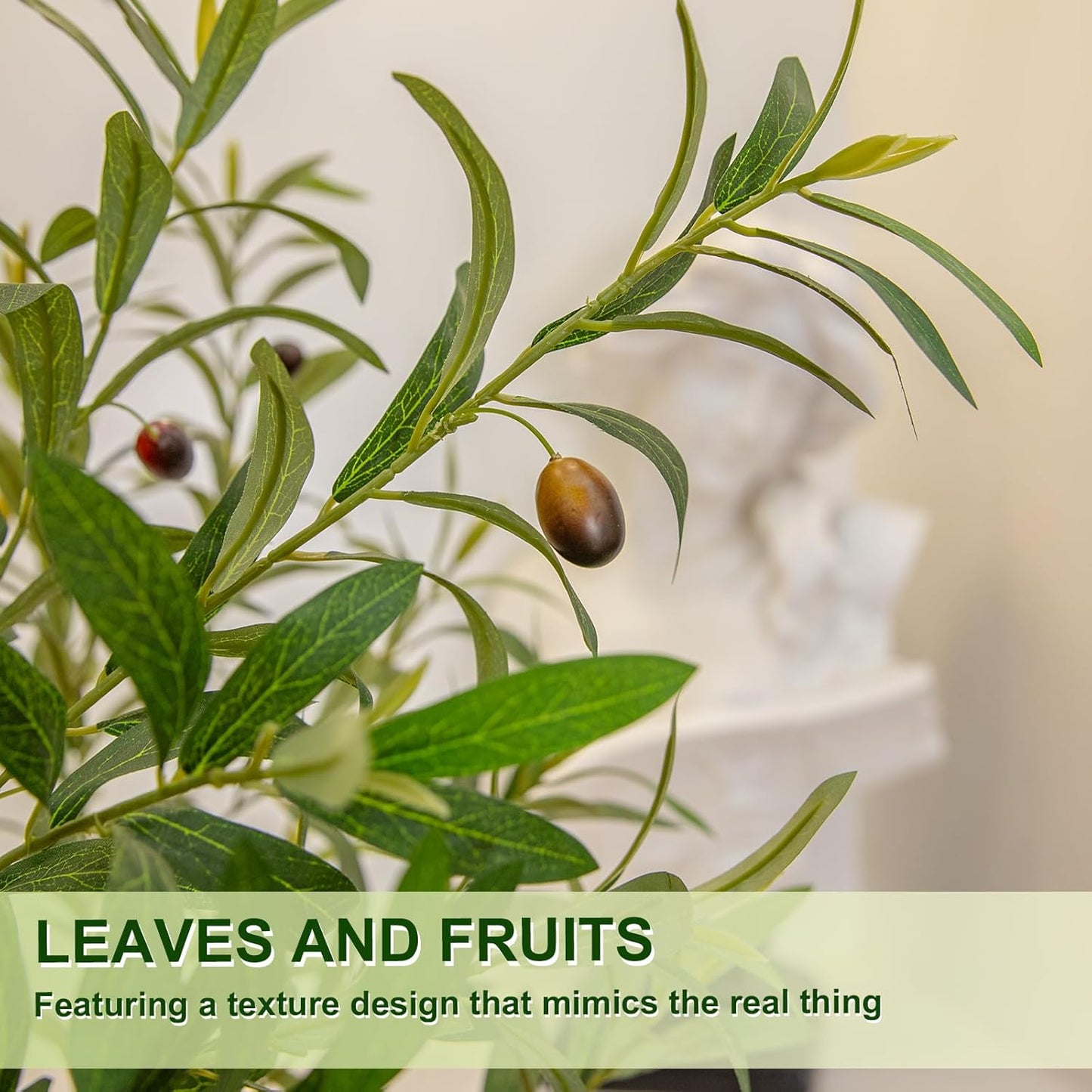 Olive Tree Artificial Indoor, 7FT Tall Faux Olive Tree with 16in Round White Planter, Artificial Plants with Natural Wood Trunk and Lifelike Fruits for Home Office Decor