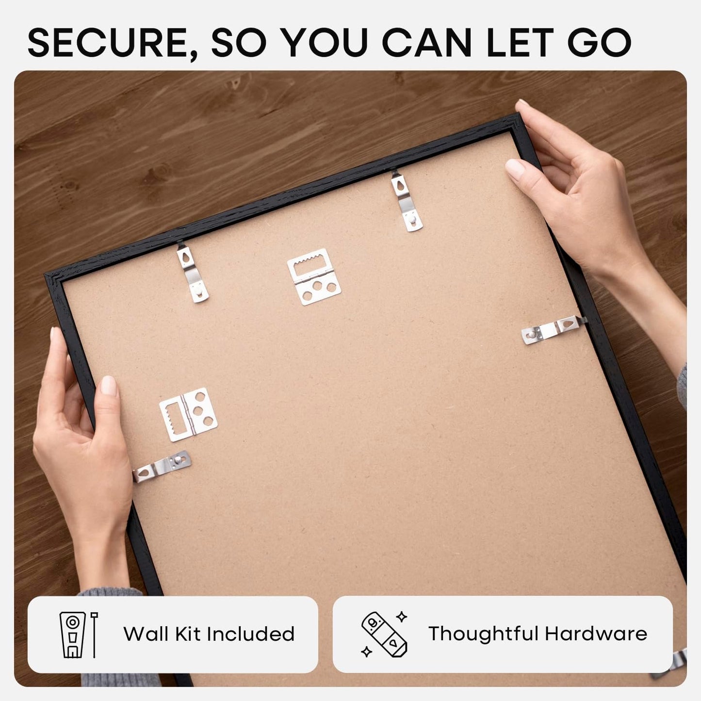 Homeforia 15x15 Black Wood Frame, High End Oak 15 x 15 Square Picture Frames with Mat 11 by 11 inches Photo, 15by15 Black Wooden Poster Frames Matted to 11x11 Print, Tempered Glass, Wall Kit, Set of 1