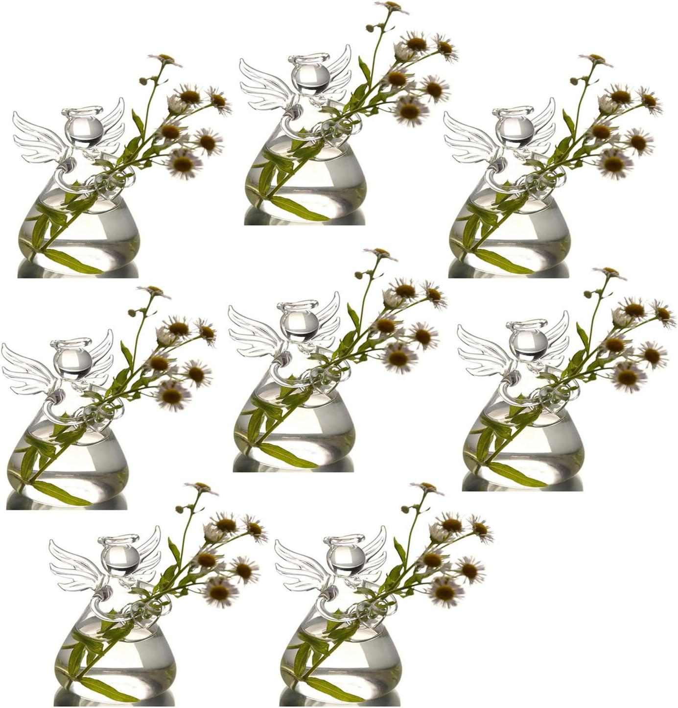 Angel Design Glass Vases Clear Flower Plant Terrarium Container Hanging Vase Wedding Decor Garden Ornaments Hanging Planter (Pack of 8)