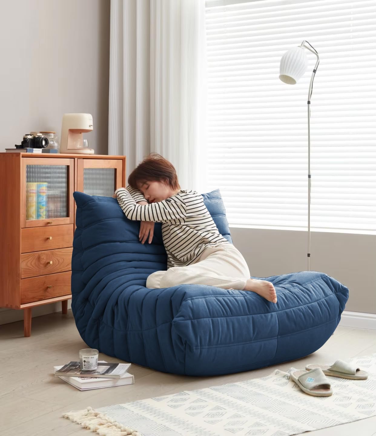 Modern Living Room Chair, Big Bean Bag Adult Floor Sofa, Togo Recliner Memory Foam Lazy Couch Suitable Balcony for Fireside Chair (Yellow)