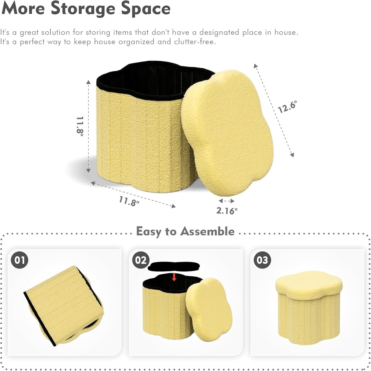 B FSOBEIIALEO Storage Ottoman Cube, Flowers Shaped Ottomans with Storage Foot Stool Footrest for Lving Room, Boucle Ottoman Seat for Dorm Room,Faux Teddy Fur, Yellow 12.6"x12.6"x12.6"