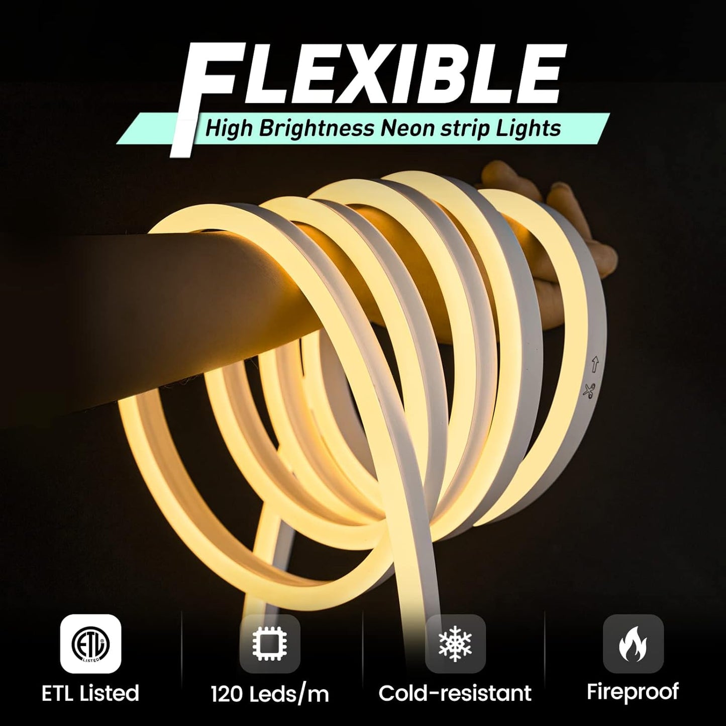 GZBtech Flexible LED Neon Rope Lights 66FT,AC 110-120V Waterproof Strip Light, 120 LEDs/M Cuttable Connectable Neon Lighting for Indoor Outdoor Home Decor/Commercial Building Use-Warm White 20M