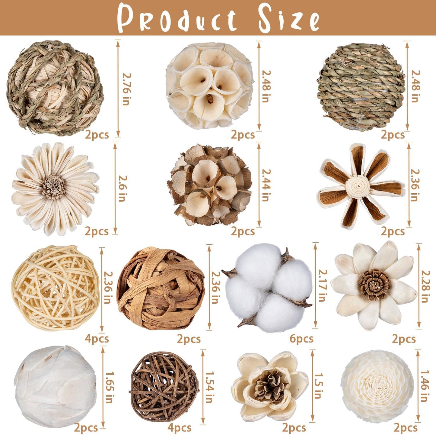 36Pcs Vintage Decorative Balls for Potpourri Bowl Filler, Bowl Filler for Table Centerpiece Home Decor, Woven Rattan Wicker Balls, Rattan Wicker Orbs Fillers for Vase Jar Dough Bowl