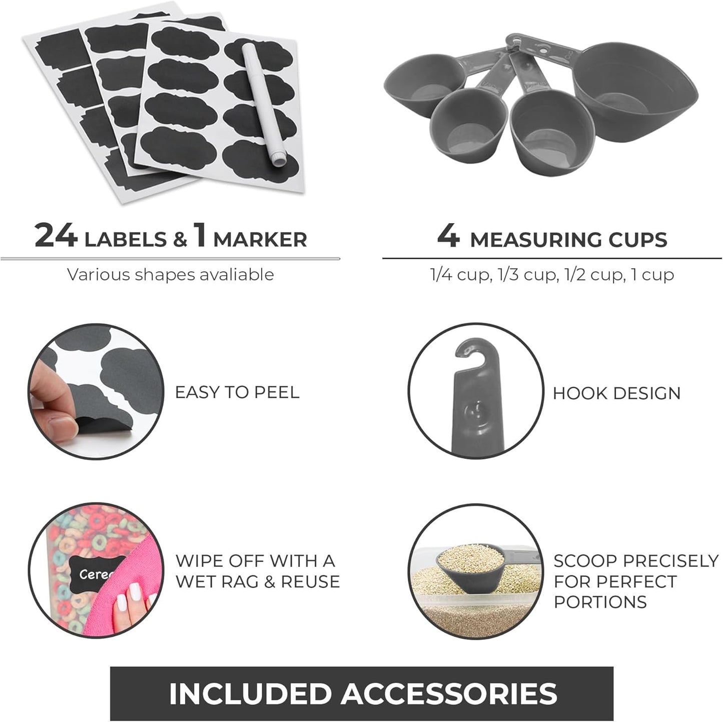 Freshware Kitchen Storage Containers with Lids, 48 PCS Airtight Food Storage Containers, Plastic Kitchen Containers, Pantry Containers for Cereal, Dry Food, Includes Labels, Marker & Measuring Spoons