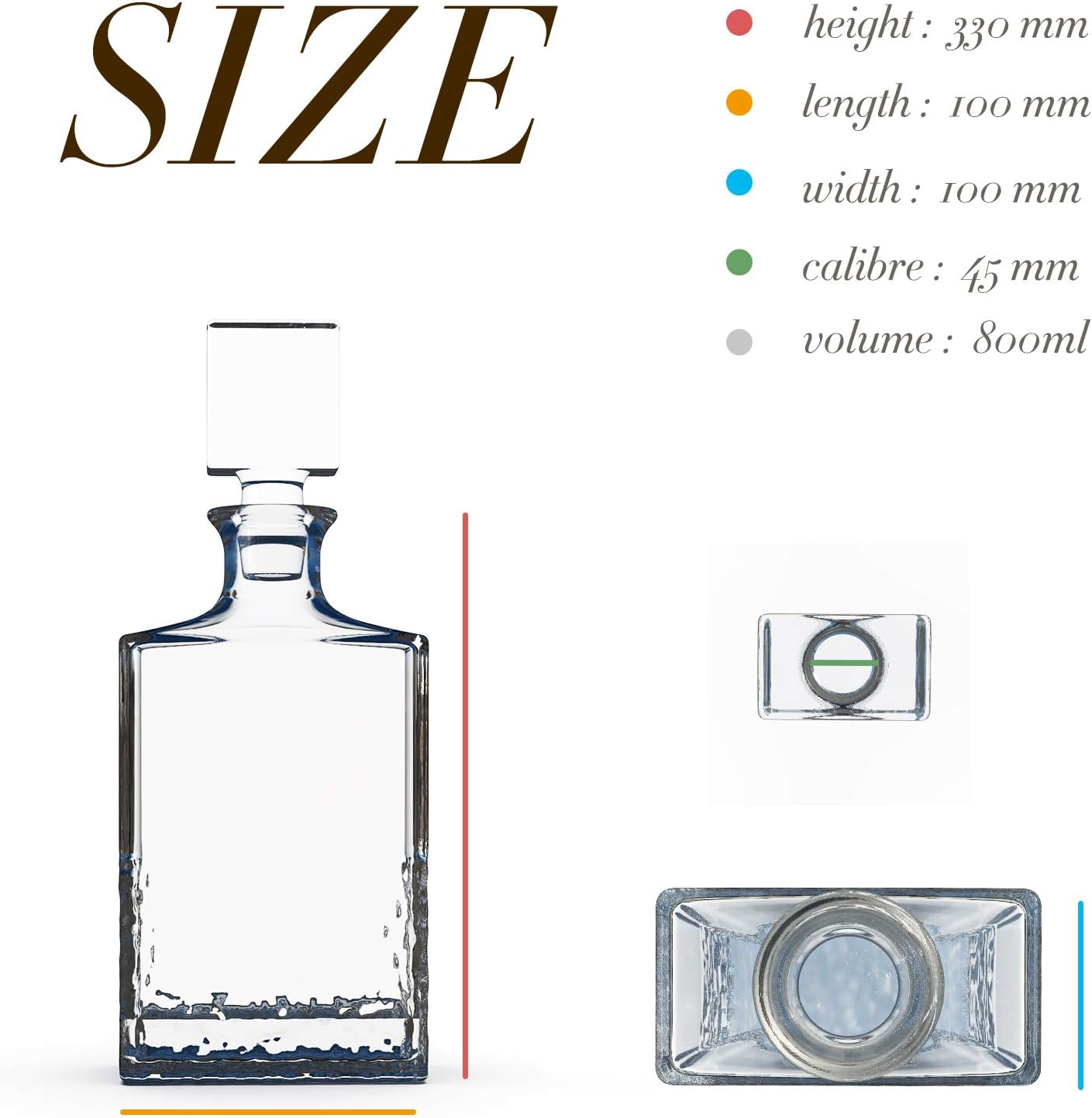 Glass Decanter with Airtight Geometric Stopper - Whiskey Decanter for Wine, Bourbon, Brandy, Liquor, Juice, Water, Mouthwash. Italian Lead-Free Glass (700ml/Crushed Ice)