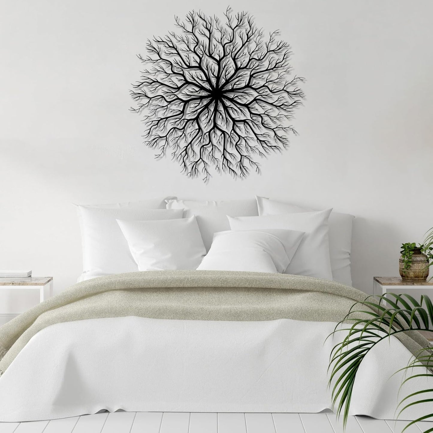 Tree of Life Metal Wall Art, Metal Tree Wall Art, Large Round Sculpture, Round Branch Wall Decor, Large Branch Artwork, Nature Sign, Wall Decor for Living Room, Housewarming Gift (Silver, 32"x32"|80x80cm)