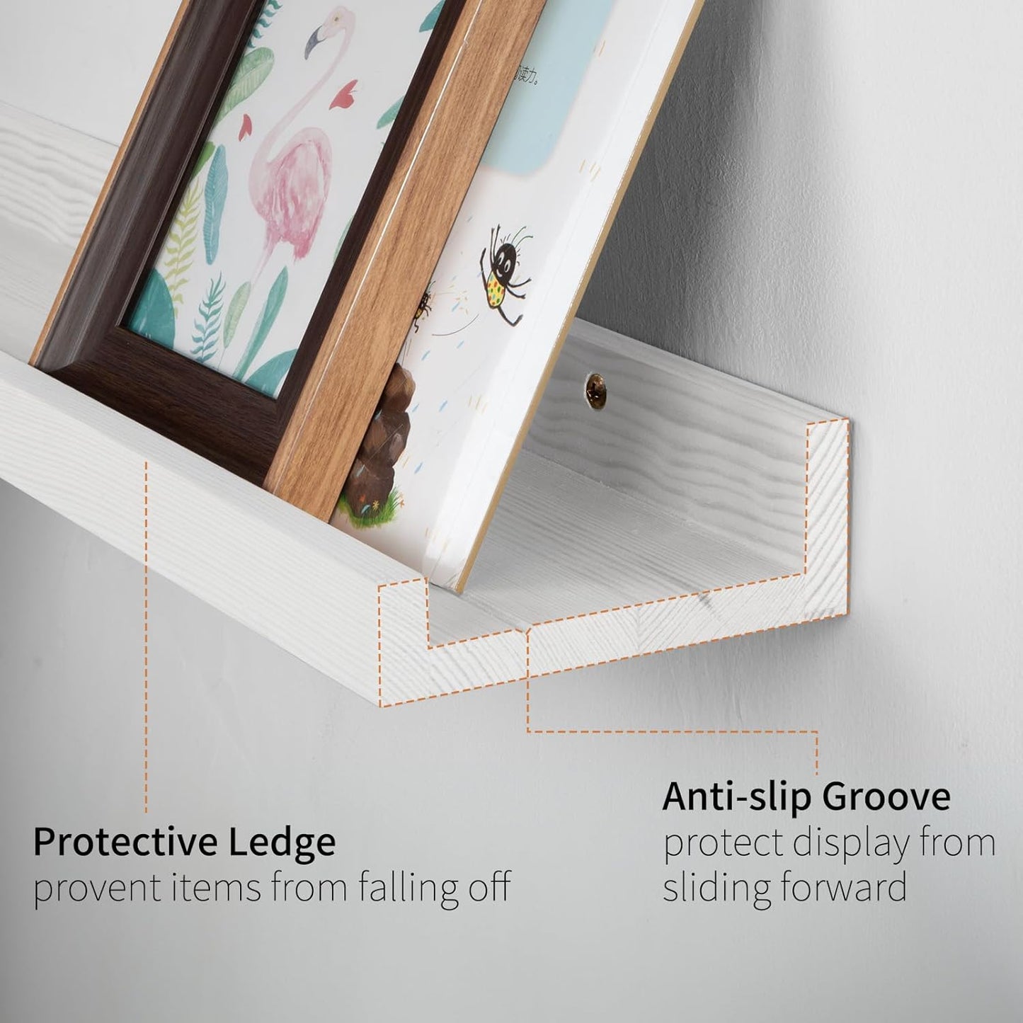 SAUMONIERES Picture Ledge Shelf Floating Book Shelves Set of 2 Wall Mounted Solid Wood for Bedroom Bathroom Living Room Kitchen, 55 Inch White