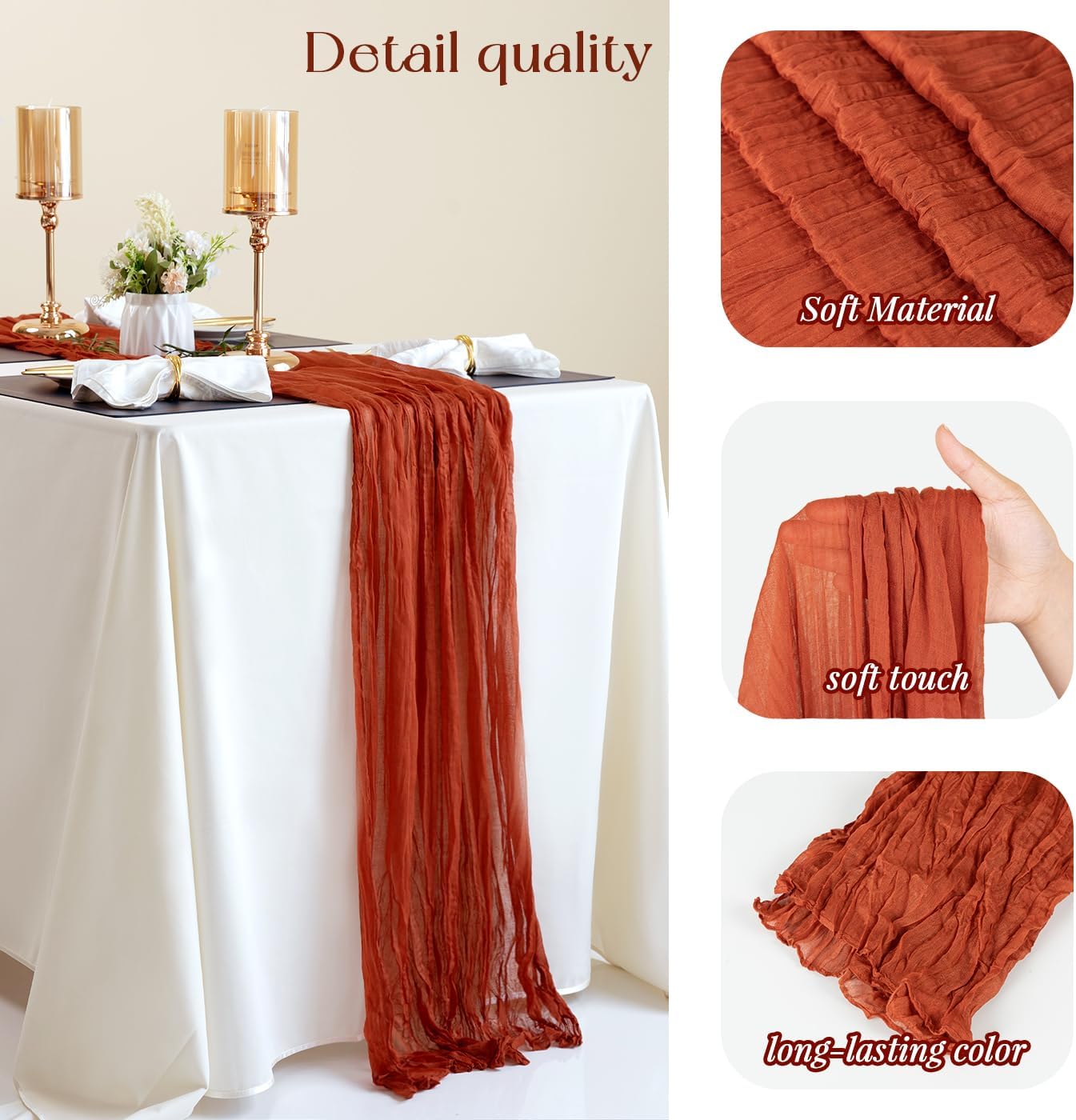 Sioloc Terracotta Table Cloth Cheesecloth Table Runner 10ft Rustic for Tea Wedding Party Baby Bridal Centerpiece Fall Decor for Home Halloween Thanksgiving
