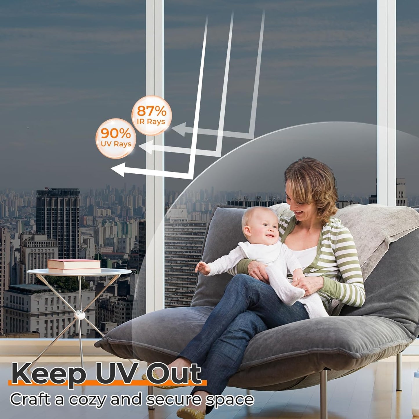 DOWELL Window Privacy Film, One Way Window Tint for Home, Static Cling Anti UV Sun Blocking Reflective Mirror Film, Heat Control See Out Not in Glass Tinting, Black Silver, 35.4" x 157.5"